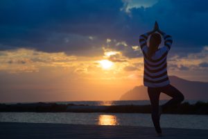 yoga, sunset, girl